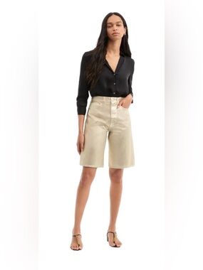 Veronica Beard Charlotte Longline Gold Metallic Cotton Short Size 27 $298